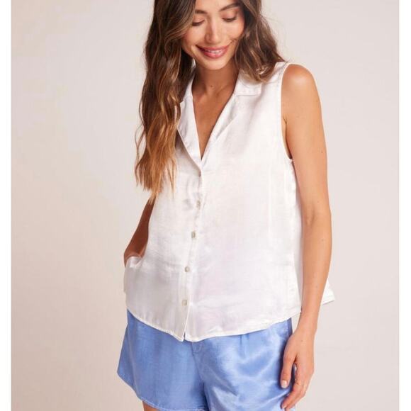 Bella Dahl Tops - Bella Dahl Sleeveless Satin White Notch Collar Button Down S